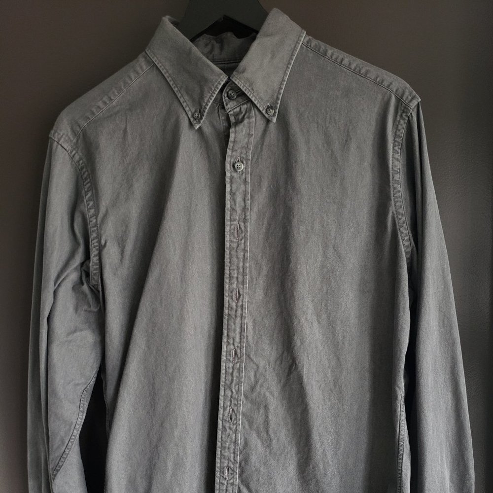 Medium Washed Italian Grey Denim Button Down (all measurements in pics)